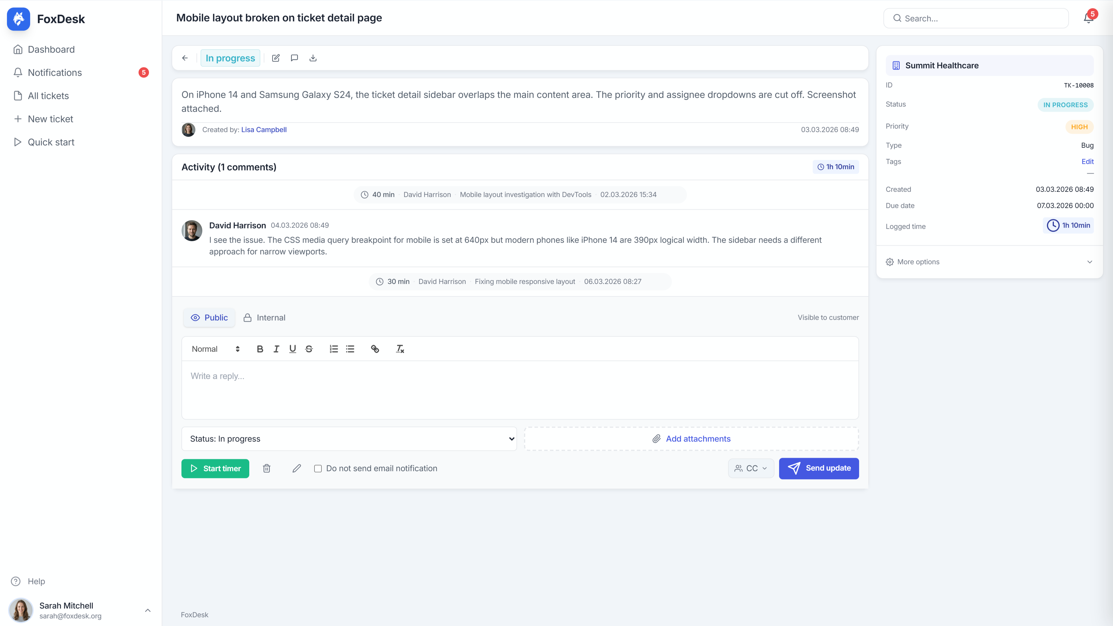 FoxDesk Light Ticket Preview